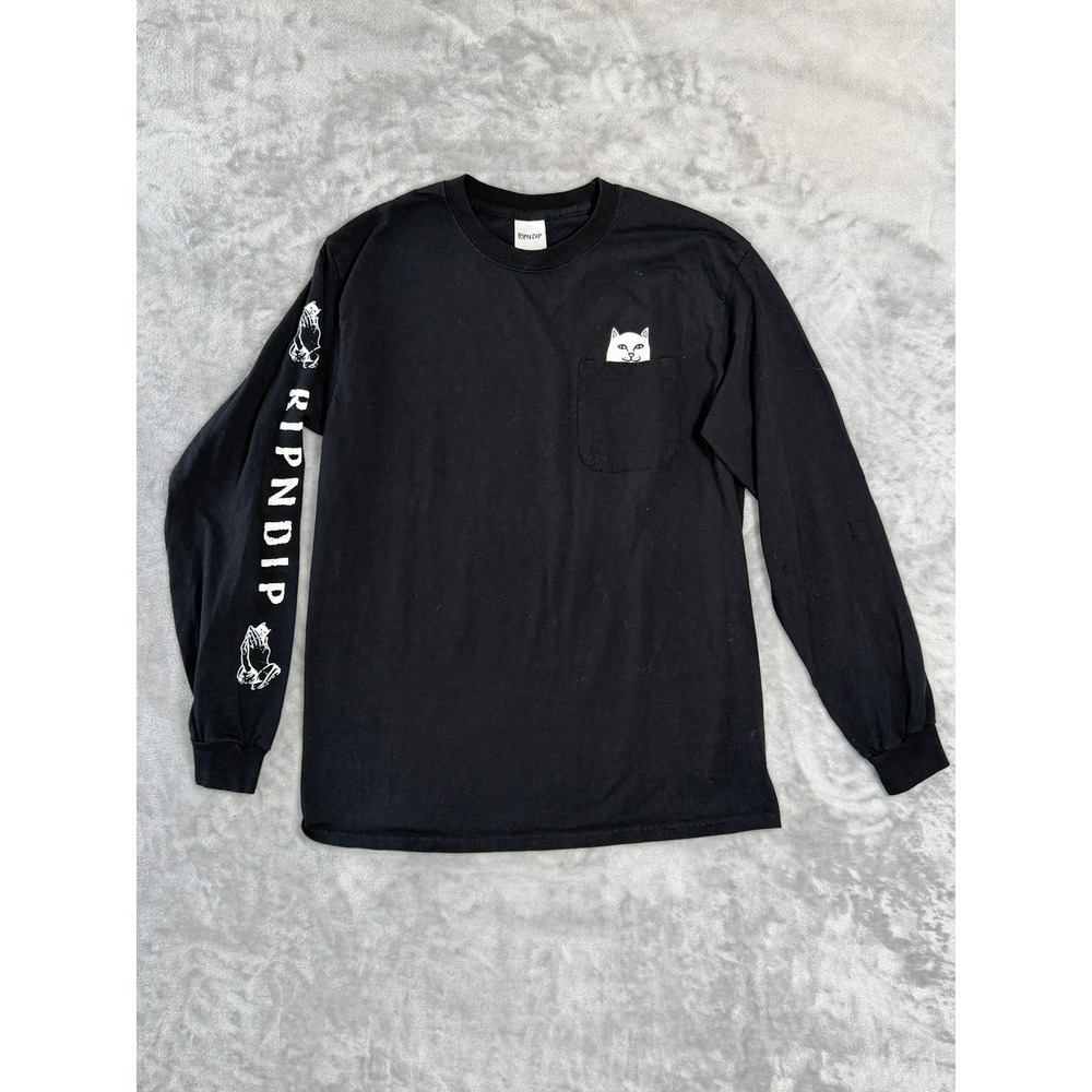 RIPNDIP Long Sleeve Pocket Tee Men M Black Skate Lord Nermal Graphic Shirt